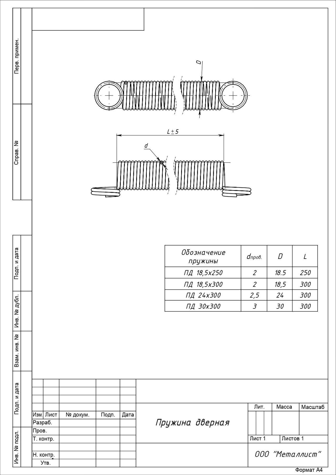 Пружина дверная Кунгур d 24 мм L300 мм б/п (30)